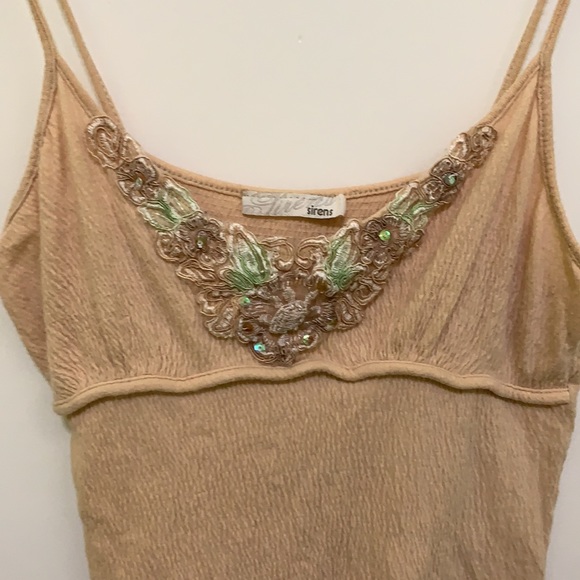 Sirens tan/nude embroidered tank top - Picture 2 of 2